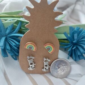 2 Pairs/ $8 Colorful Rainbow and Silver Earrings